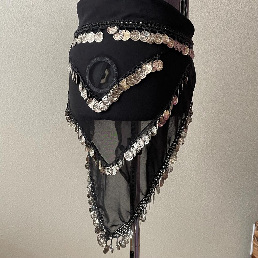 Y2K black belly dancing hip scarf coins festival swim